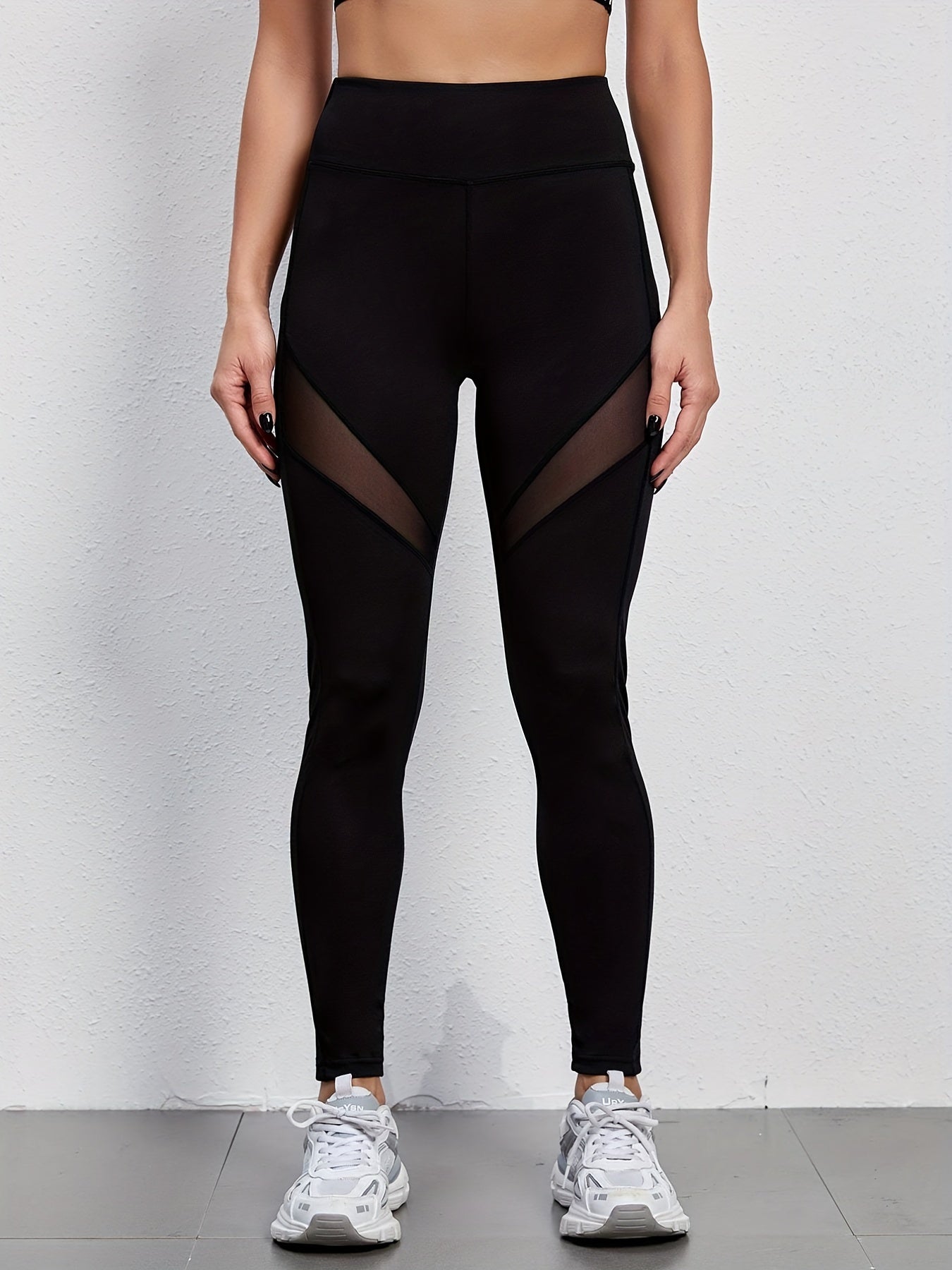 Mesh Stitching Yoga Cropped Pants High Stretch Gym Leggings