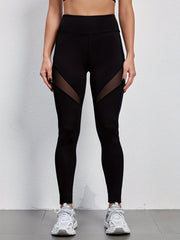 Mesh Stitching Yoga Cropped Pants High Stretch Gym Leggings