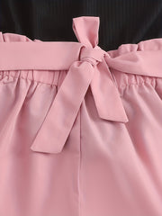 2pcs Toddler Girls Ribbed Knit Top & Shorts Set