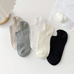 5 Pairs Ribbed Ankle Socks Breathable & Elastic Women's Stockings