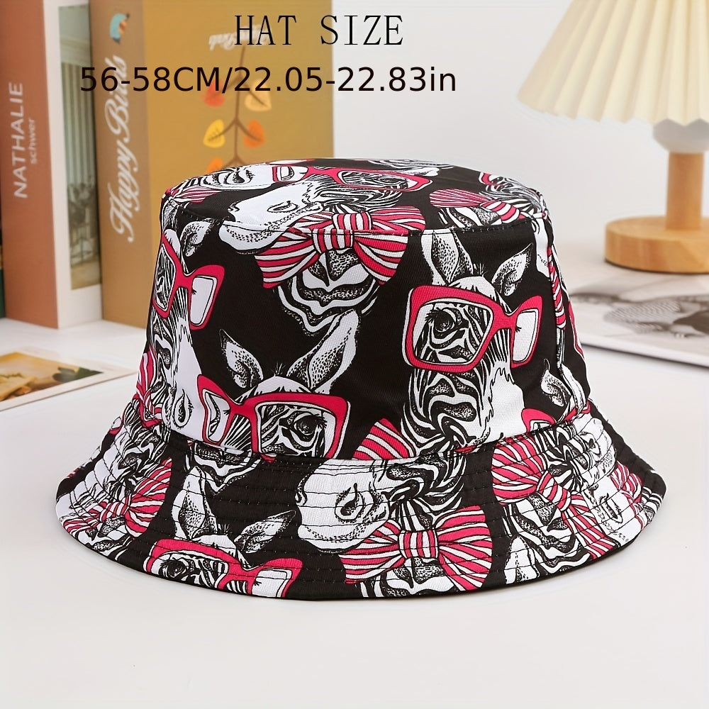 Unisex Versatile Sunshade Bucket Hat With Print Double sided Sun Hat