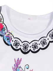 Toddler Girl's Costume Dress Floral Embroidered Scoop Neck Dress Up