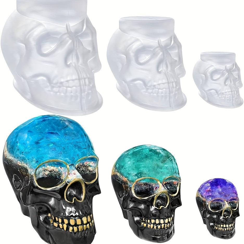 3pcs Skull Silicone Molds Clear 3D Candle Wax Casting Halloween Decor