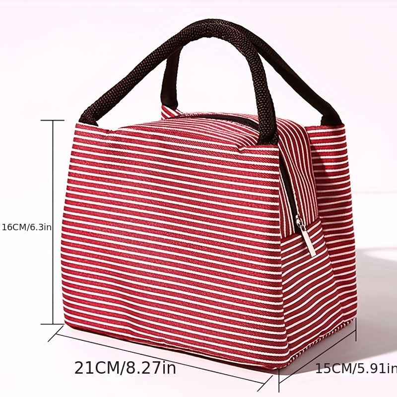 Striped Pattern Handbag Zipper Versatile Lunch Bag