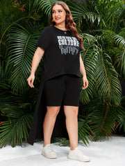 Dripping Letter Print Tee & Shorts Set