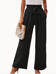 High Waist Wide Leg Pants with Belted Waist