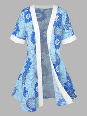 Floral Print Short Sleeve Kimono Cardigan