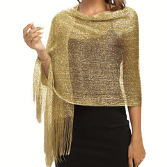 Metallic Shawls Round Buckle Tassel Wraps Scarf For Evening Party Wedding