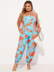 Floral Print Halter Neck Wide Leg Jumpsuit