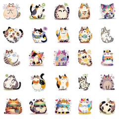 50pcs Cartoon Cat Stickers PET Self Adhesive Decals for DIY Crafts