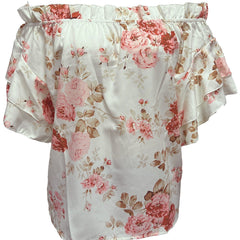 Floral Off Shoulder Blouse with Ruffle Trim Sleeve