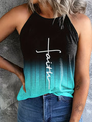 Faith Print Sleeveless Casual Top for Women