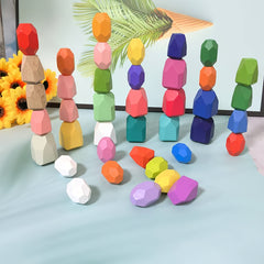Colorful Wooden Stacked Stone Balance Toy for Kids