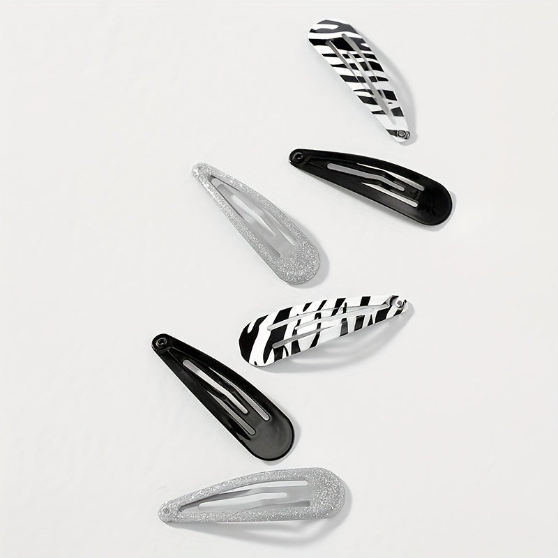 6pcs Y2K Snap Clip Glitter Zabra Hair Clip for Women Girls