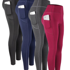 Solid Sports Leggings with Pocket High Waist Running Yoga Fitness Tight Pants