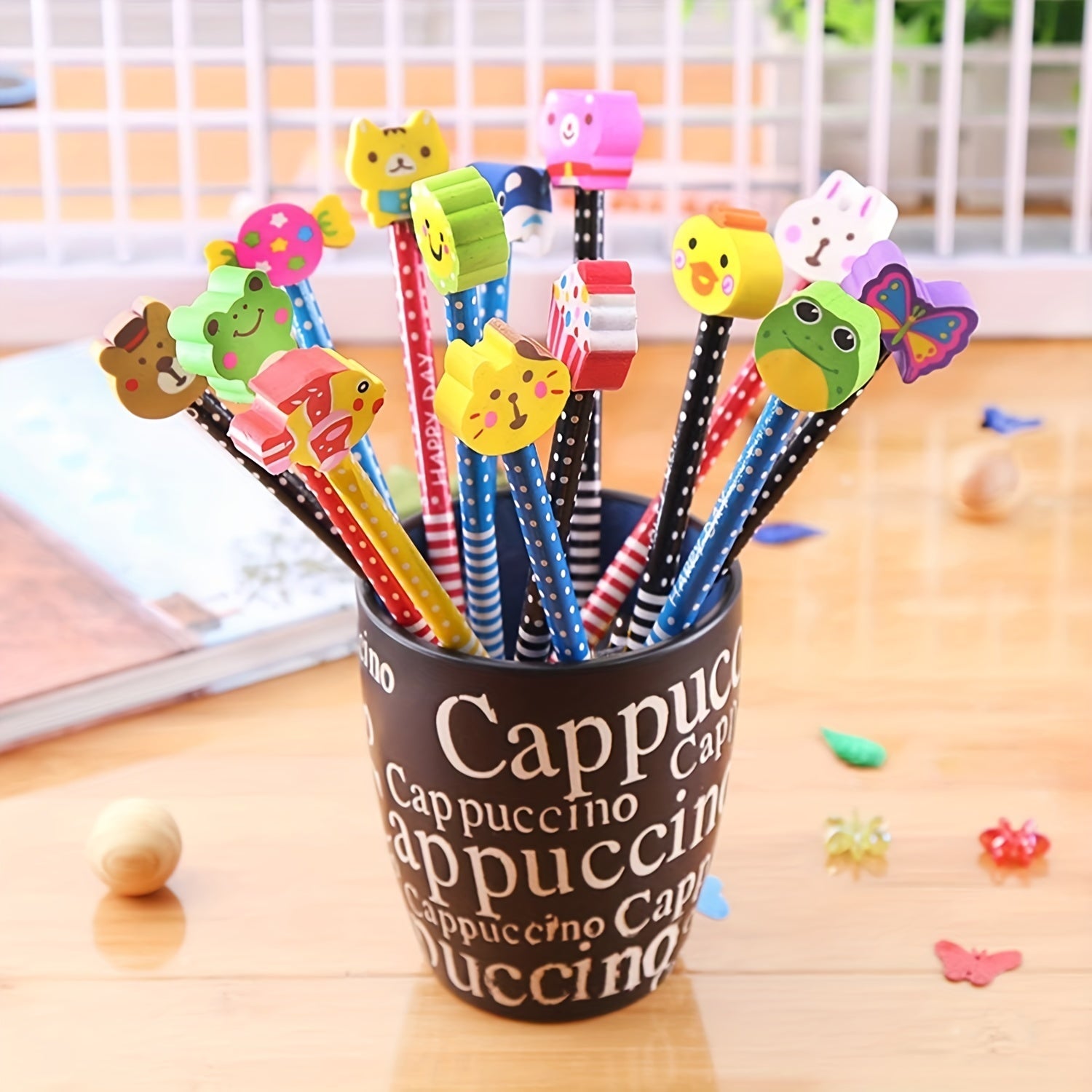 20 Colorful 18 Length Cartoon Eraser Pencils Office School Students Gift