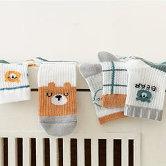 5 Pairs Boys Bear Crew Socks Comfortable Sport Socks for Kids