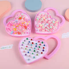 24pcs Girls Faux Gemstone Princess Rings w/ Heart Shaped Decorative Accessories
