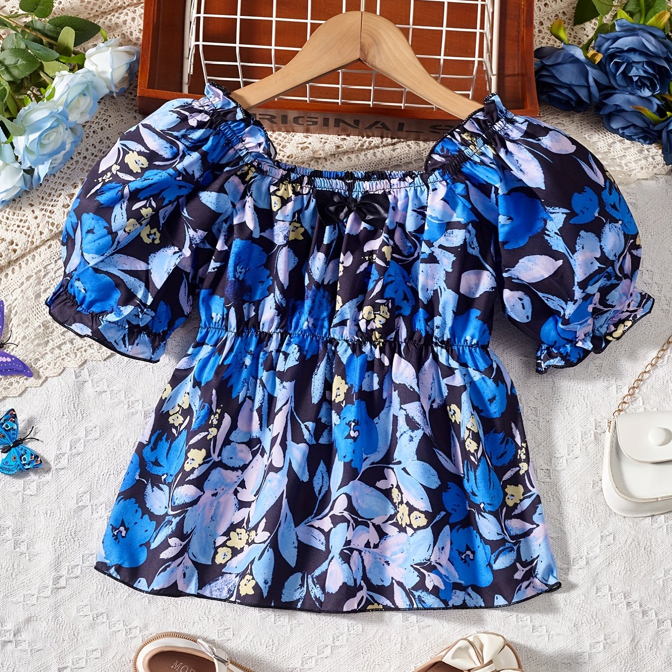 Girls Floral Off Shoulder Sleeve Blouse Top For Summer