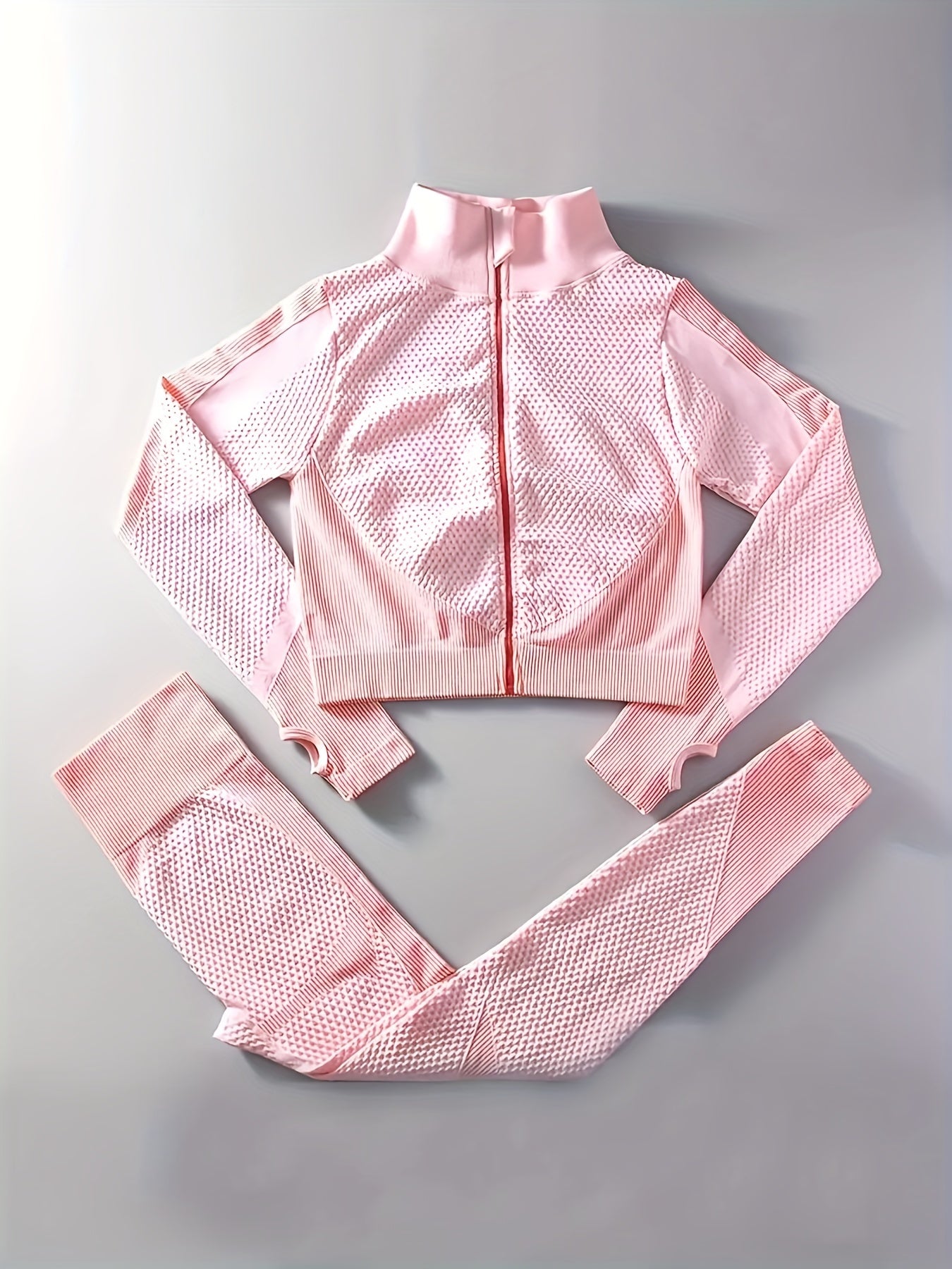 3pcs Block Yoga Workout Set Long Sleeve Jacket & Sports Bra & Leggings