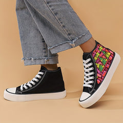Abstract Print Flat Chunky Canvas Sneakers