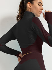 Zipper Style Women's Seamless Athletic Long Sleeves Sports Running Shirt