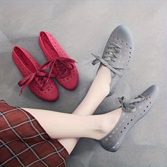 Women's Star & Heart Hollow Out Casual Lace Up Flat Shoes