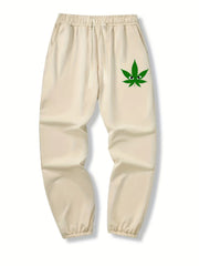Leaf Print Drawstring Sweatpants Loose Fit Pants Men's Casual Joggers