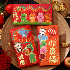 6pcs Red Envelopes Dragon Year Lucky Money 6 Different Golden Embossed Patterns