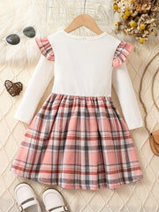 Girls' Plaid Heart Embroidered Dress - Spring/Autumn