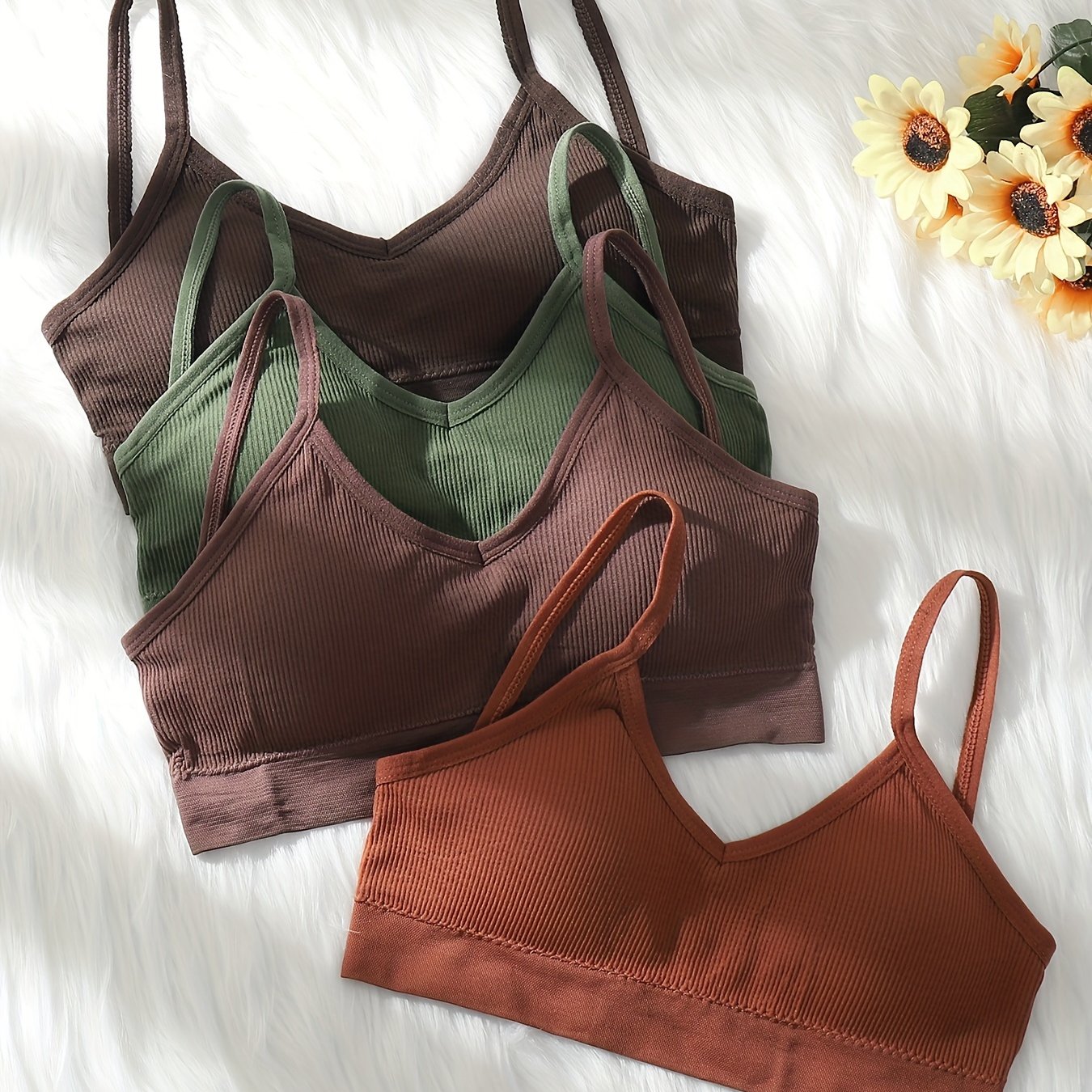 Solid Ribbed V Neck Backless Crop Top Women's Lingerie