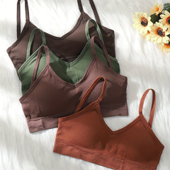 Solid Ribbed V Neck Backless Crop Top Women's Lingerie