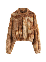 Tie Dye Fluffy Coat Drop Shoulder Crew Neck Winter Outerwear