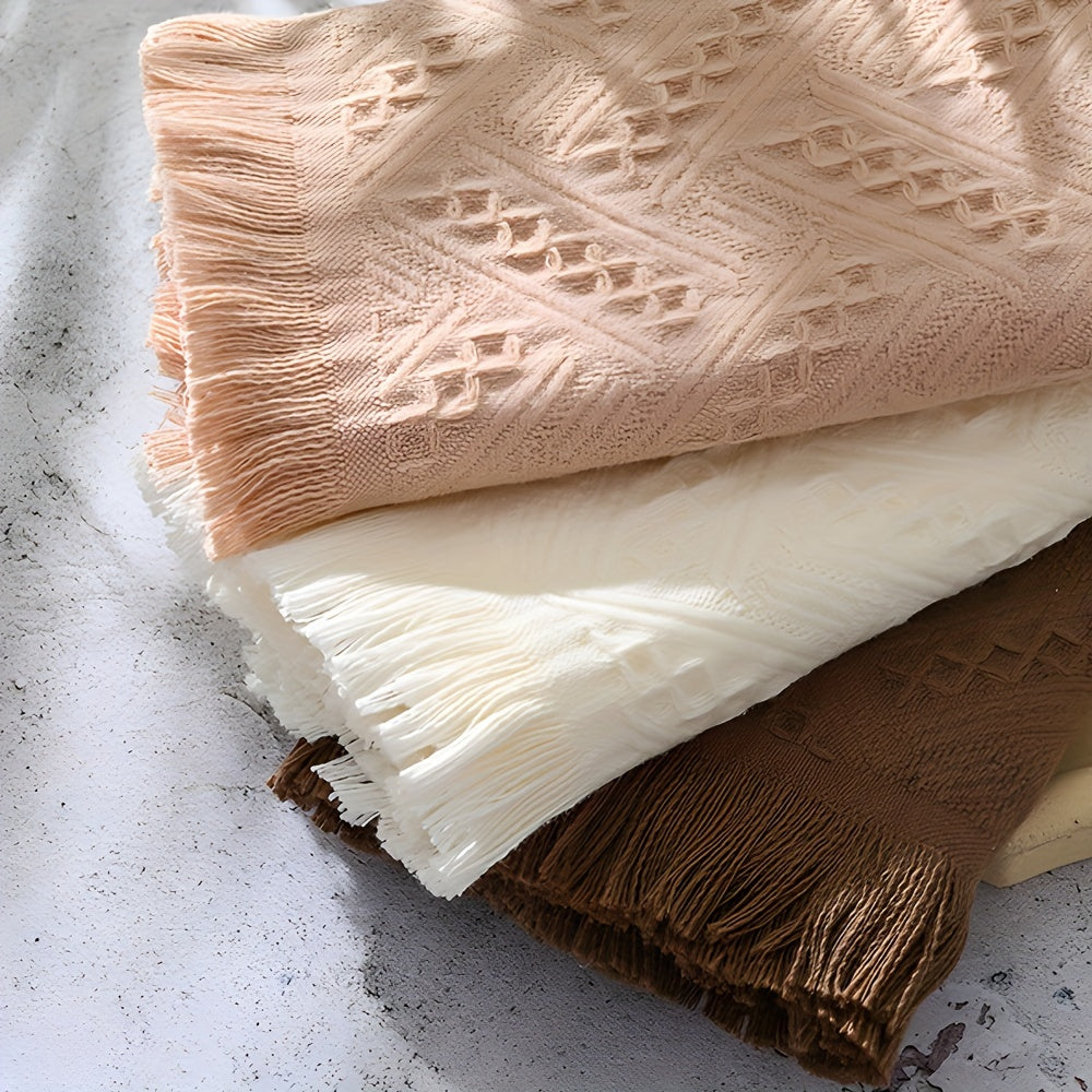Tassel Jacquard Bath Hand Towel Cotton Soft Absorbent Bathroom Towel
