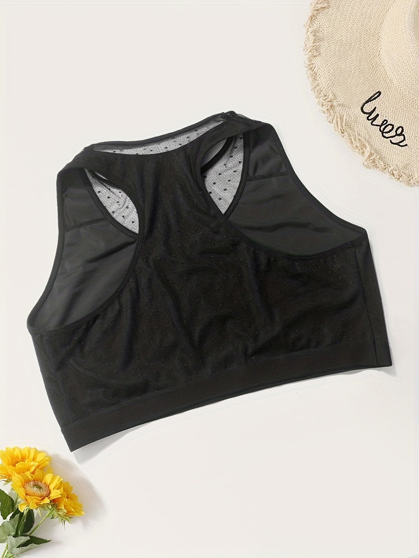 Sports Bra Women's Plus Contrast Polka Dot Mesh Racer Back Bra