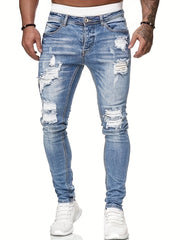 Men's Slim Fit Ripped Jeans Casual Street Style Distressed Denim Pants