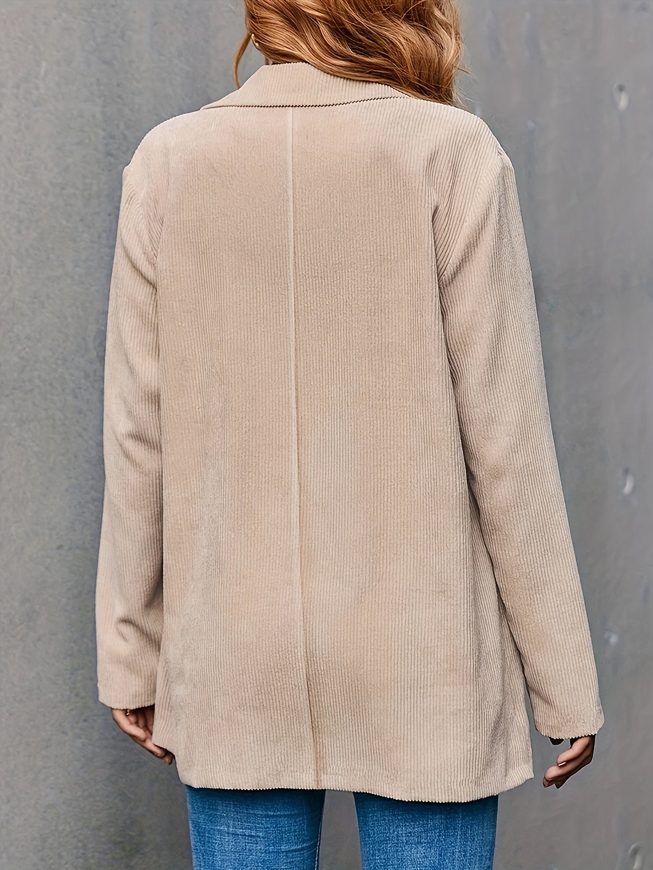 Solid Corduroy Blazer Long Sleeve Button Lapel Collar With Pockets