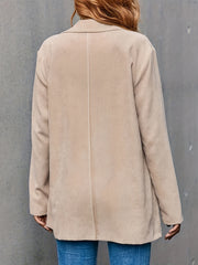 Solid Corduroy Blazer Long Sleeve Button Lapel Collar With Pockets