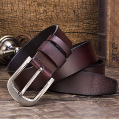 Men's Cowhide Leather Belt Retro Middle-aged & Young Pin Buckle Belt
