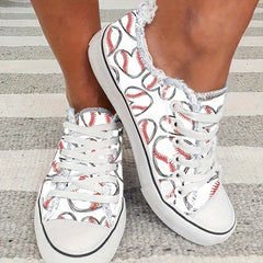 Women's Heart Printed Lace up Canvas Sneakers Outdoor Sports Shoes