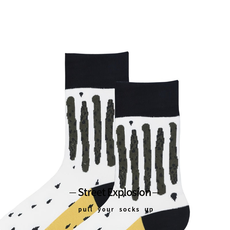 Men's Retro Striped Mid Tube Socks for Training Running Cycling