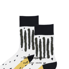 Men's Retro Striped Mid Tube Socks for Training Running Cycling