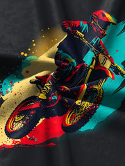 Motorcycle Rider Graffiti Print Boy's Casual Short Sleeve T-shirt