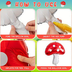 3pcs Mushroom Foil Balloons Fun Mushroom Party Decoration