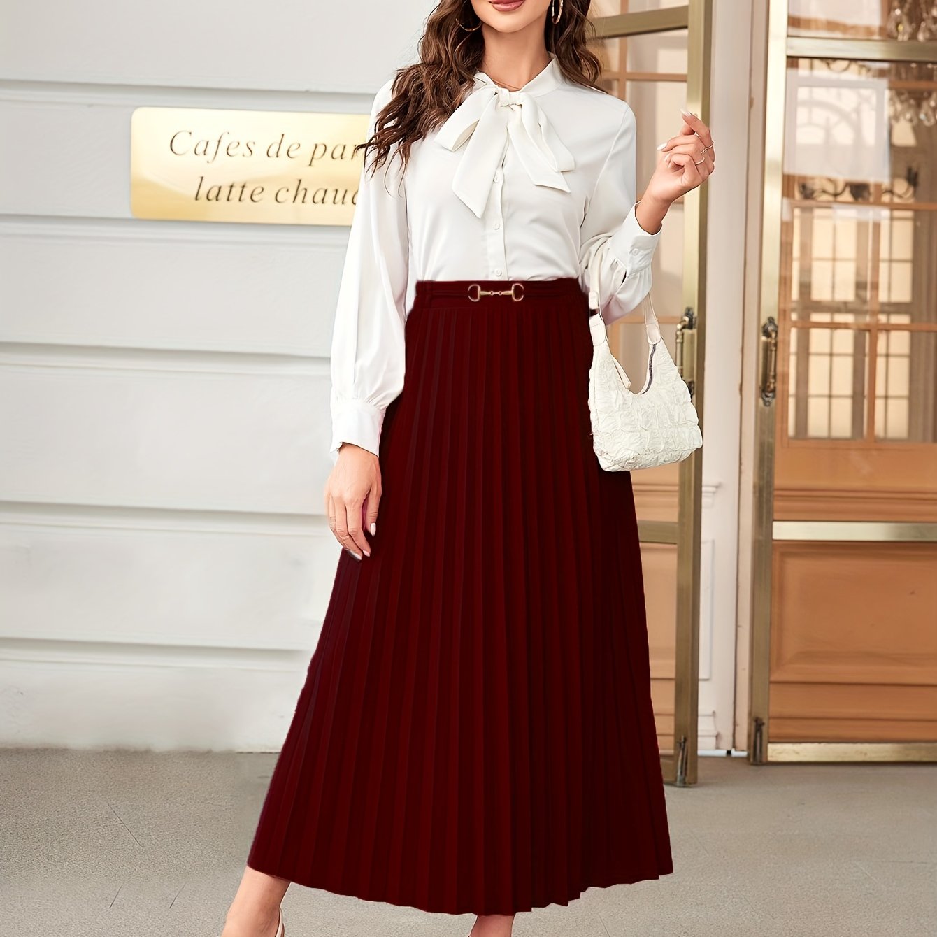 Solid High Waist Pleated Maxi Skirt Spring Fall Women's Clothing