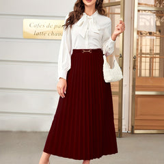 Solid High Waist Pleated Maxi Skirt Spring Fall Women's Clothing