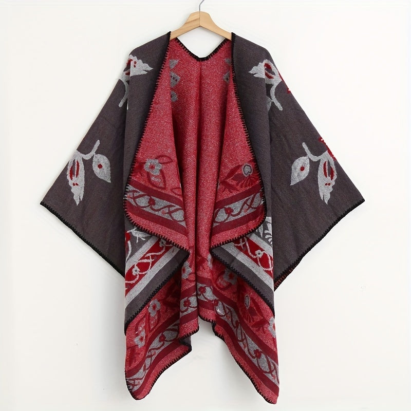 Vintage Leaf Jacquard Shawl Thick Wrap Cape Blanket Scarf Cardigan