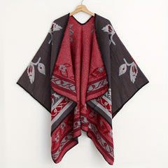 Vintage Leaf Jacquard Shawl Thick Wrap Cape Blanket Scarf Cardigan