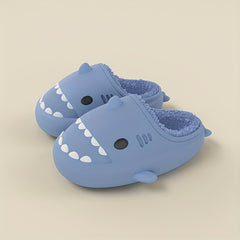 Boy's Shark Plush Lined Slippers, Non Slip Indoor Slides
