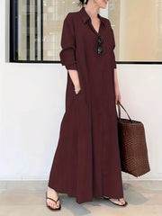 Plus Size Casual Dress Women's Plus Solid Long Sleeve Turn Down Collar